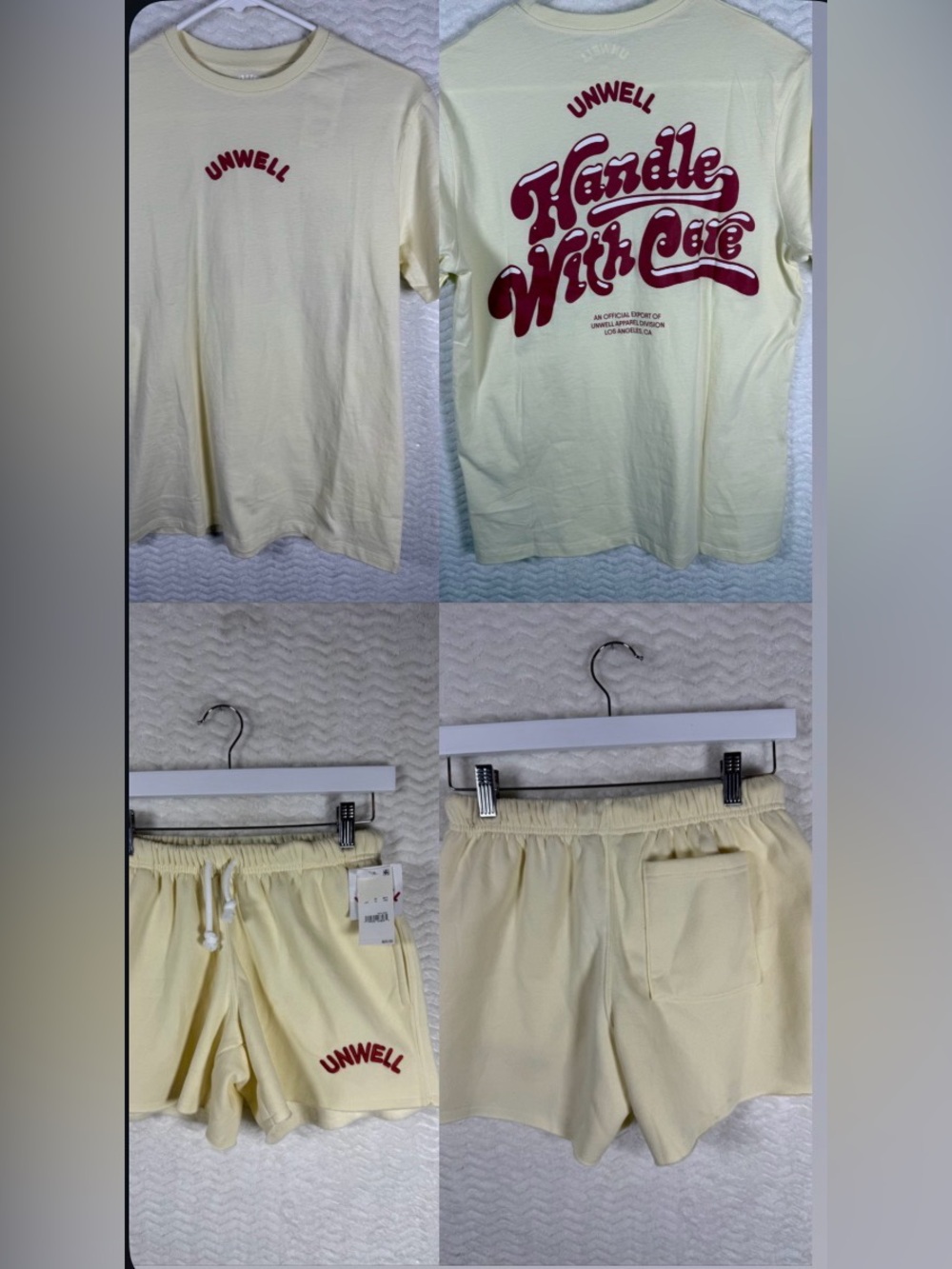 Unwell Women’s Athletic Tee & Shorts Set — Cream with Red Logo Set
